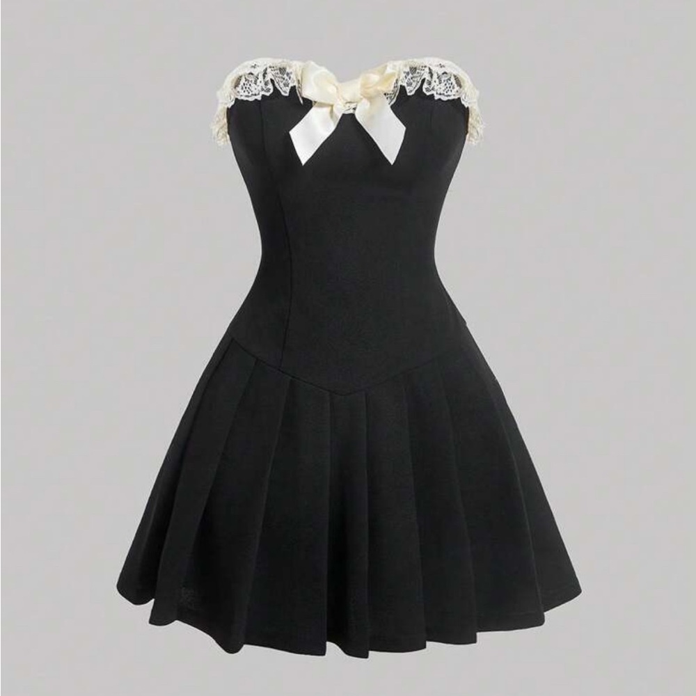 SHEIN Strapless Black Dress with Cream Details